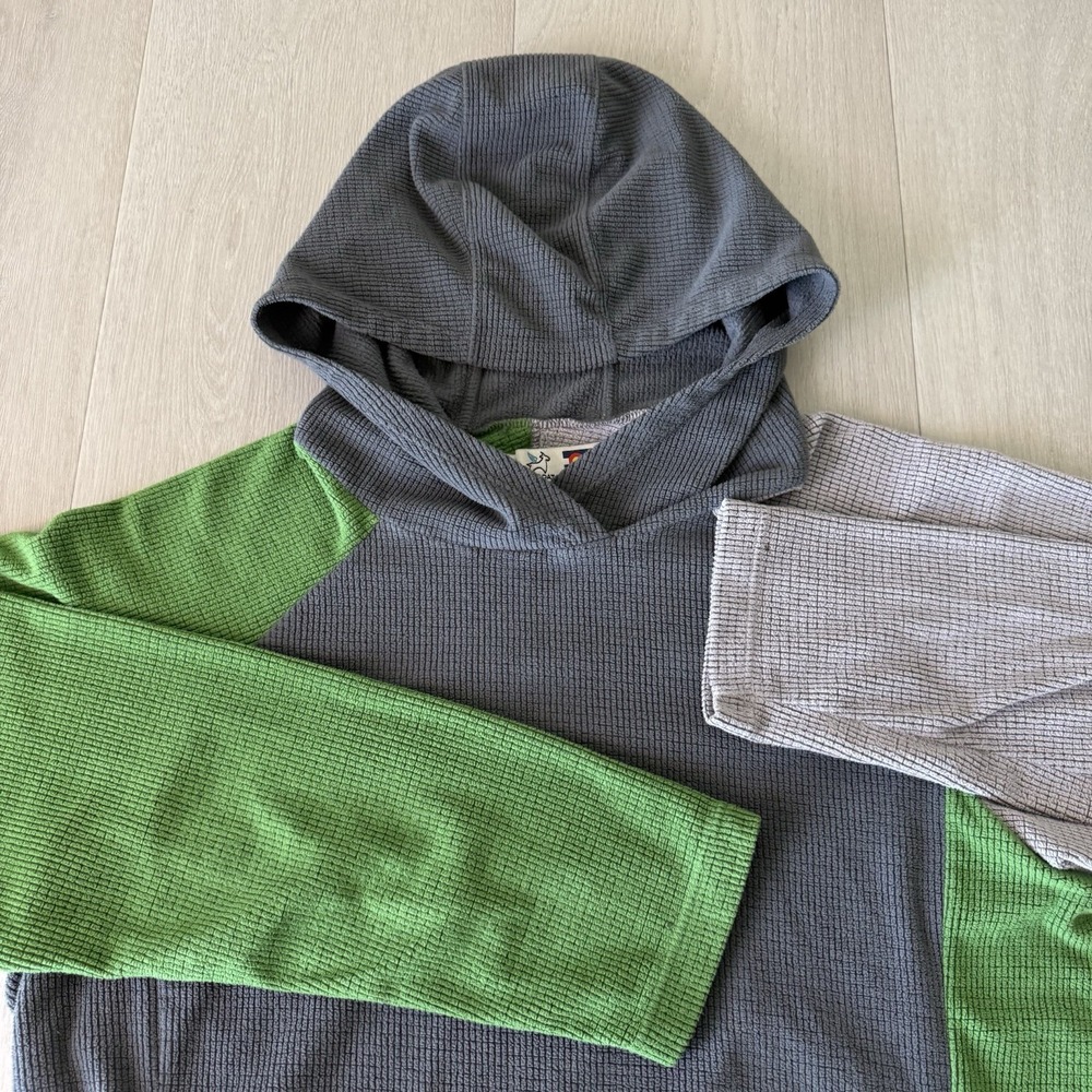 Sky Goat Waffle Fleece Hoodie Tri-Tone Green Grey Colorblock Outdoor M Medium